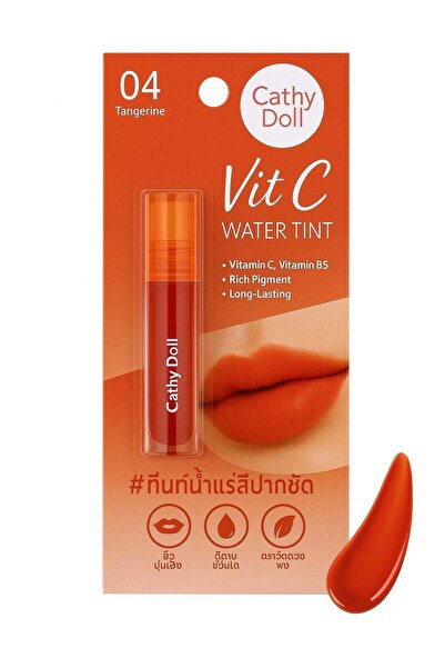 Cathy Doll Vit C Water Tint 04 Tangerine – Long-Lasting Lip Tint with Vitamin...