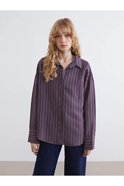 LC Waikiki قميص نسائي مخطط باللون البرتقالي قصة فضفاضة (S6)