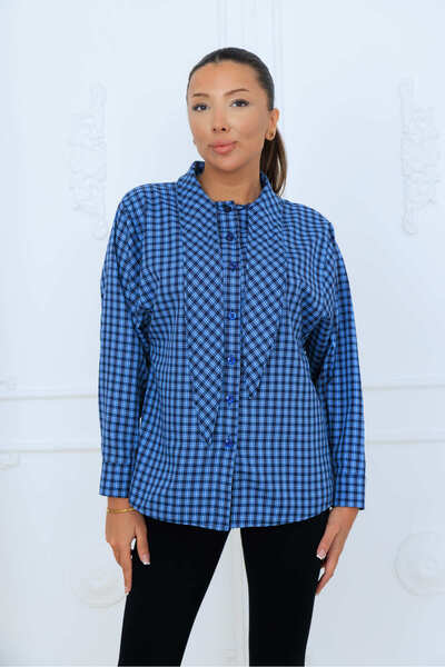 PINTORE Women's Plaid Patterned Long Sleeve Shirt with Scarf Detail