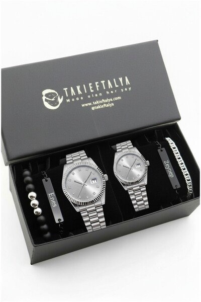 Northwatch Kişiye Özel Çift Saat ve İsimli Bileklik Seti – Sevgililer Günü He...