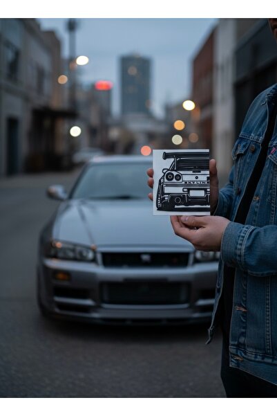 clifss Nissan Skyline R34 GTR İkonik Arka Tasarım 3D Dekoratif Kabartmalı Mas...