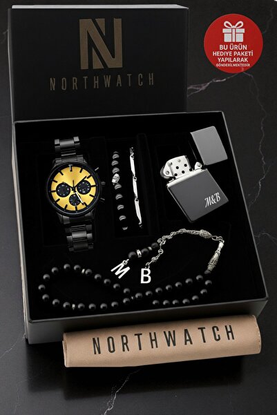 Northwatch Kişiye Özel Erkek Saat Bileklik Seti – Siyah Tasarım Sevgililer Gü...
