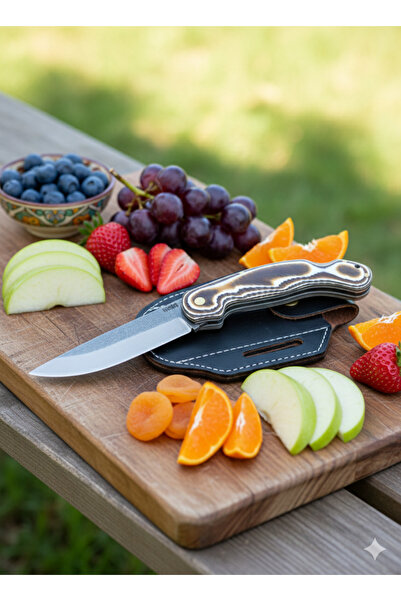 MERTCAN KNİFE Böhler N690 Çelik Katlanabilir Verzalit Saplı Deri Kılıflı Kamp...