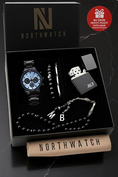 Northwatch Kişiye Özel Erkek Saat Bileklik Seti – Siyah Tasarım Sevgililer Gü...
