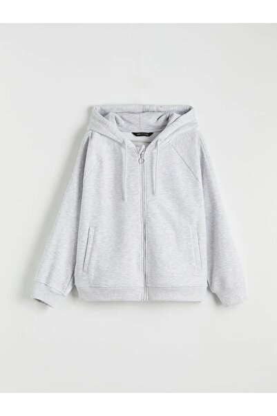 LC Waikiki سويت شيرت نسائي رمادي اللون بأكمام قصيرة وسحاب سميك (S6)