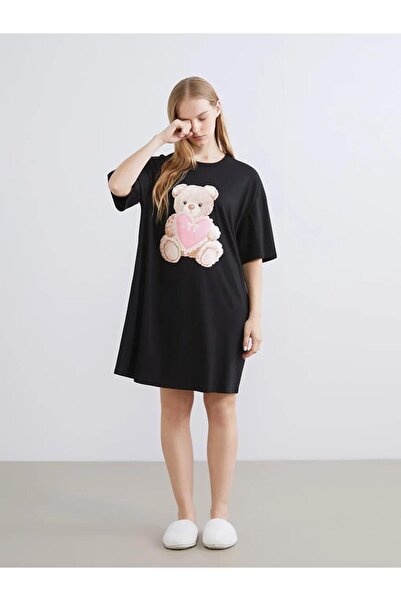 LC Waikiki Черна нощница с принт на велосипед и мече (S6)