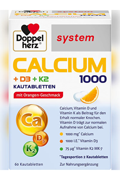 Doppelherz Calcium 1000 + D3 + K2 60 Çiğnenebilir Tablet