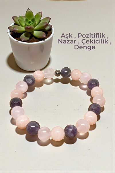 NBS Beautiful Naturel Stones Amethyst, Pink Quartz Design 8 mm Natural Stone ...