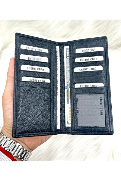 SAFİR DERİ Hakiki Deri Siyah Erkek Cüzdan | Çeklik Tipi Uzun Dikey | Çok Kart...