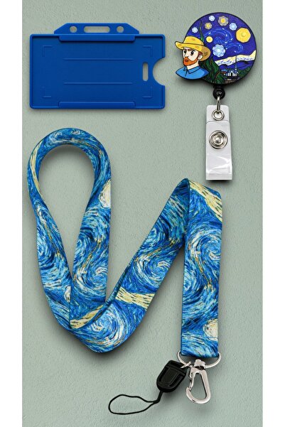 chic crazze Sanatsal Yıldızlı Gece İlhamlı Yan Yaka Kartı Boyun Askı İpi Tele...