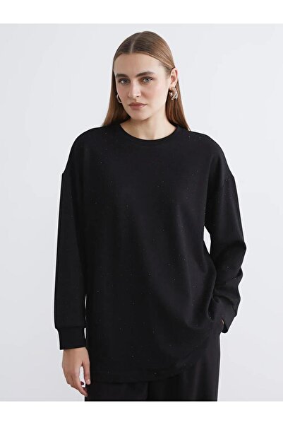 LC Waikiki Black Soft Touch Oversized Women's Sweatshirt Tunic (S6)