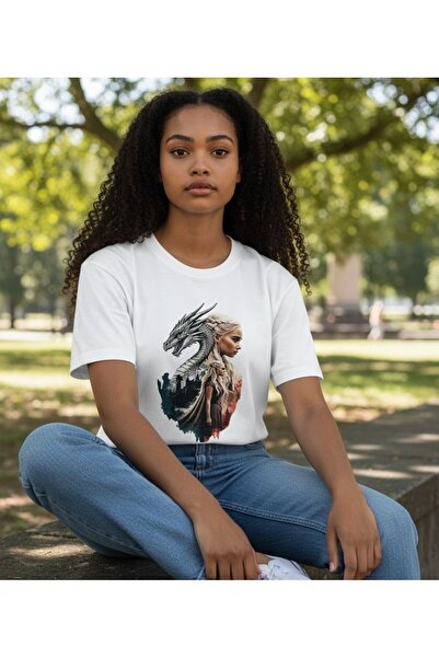 LELVANİ Women's Dragon Girl Patterned Print Tshirt