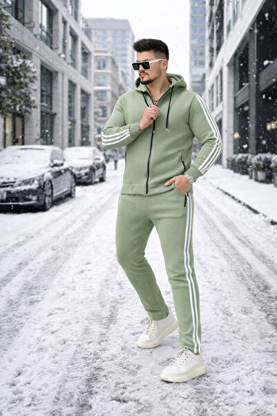 ORVIO Group Men's Tracksuit Set Hooded Zipper Sports Set Striped Casual Winte...