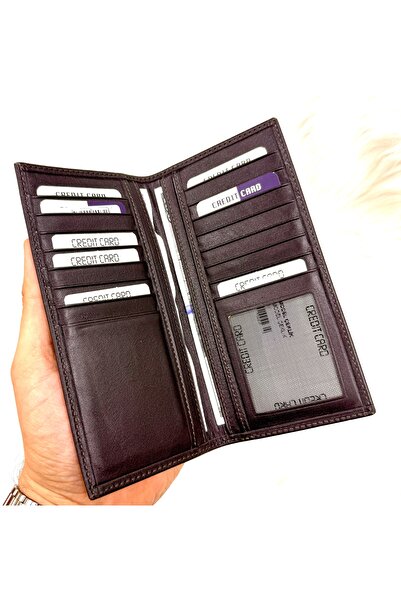 SAFİR DERİ Hakiki Deri Kahverengi Erkek Cüzdan | Çeklik Tipi Uzun Dikey | Çok...