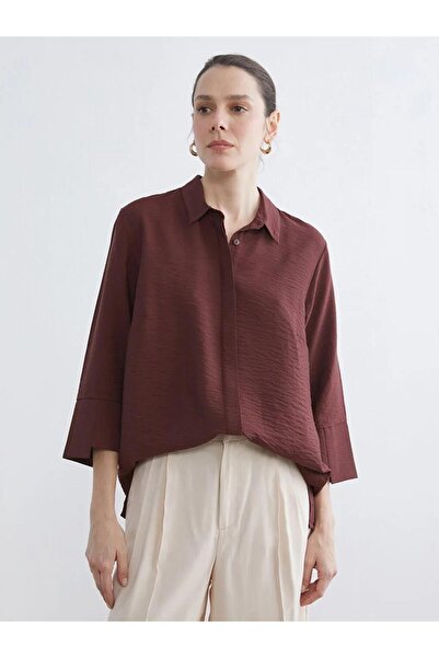 LC Waikiki Burgundy Textured Women's Shirt (S6)