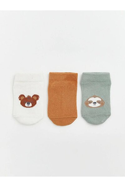 LC Waikiki Șosete ecru cu model animal pentru bebeluși, pachet de 3 (S6)