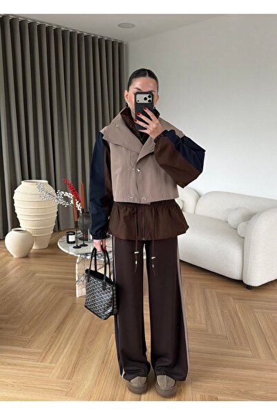 Jungle Twst Model Vizon Kahve Beli Lastikli Paraşüt Detaylı Ceket Pantolon Takım