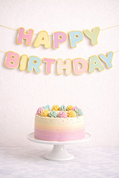Baloncu Dede Pastel Renkli Karton Happy Birthday Banner Doğum Günü Süsleri Pa...