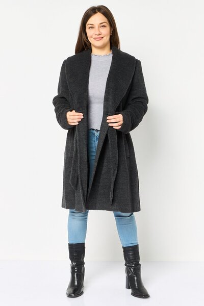 Dkny Women Solid Trench Coat, Grey