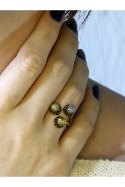 esha خاتم نسائي قابل للتعديل من الحجر الطبيعي سيترين 3 قطع من الحجر الطبيعي ط...