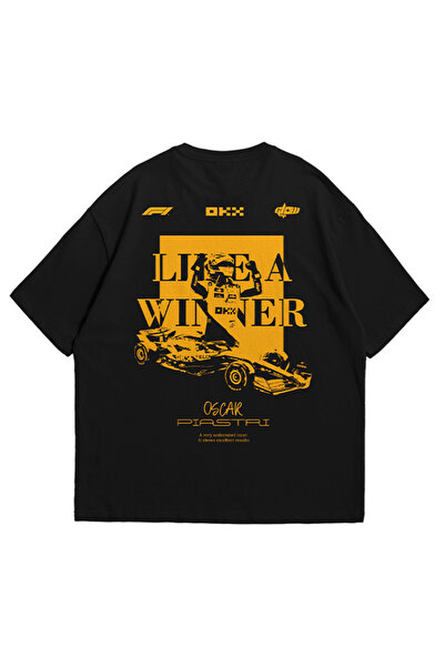 GlowUP Women's Men's Black F1 Oscar Piastri Printed Oversize Crew Neck T-Shirt