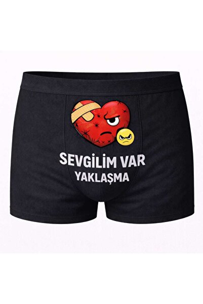Onudabunuda Baskılı Erkek Boxer Sevgililer Günü Temalı Sevgilim Var Desenli K...