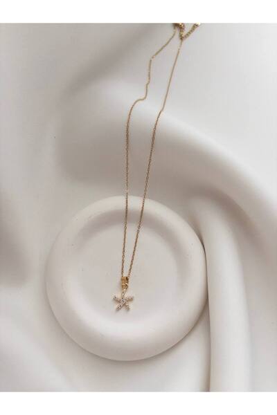 Minne Jewelry-Accessory Starfish Figured Necklace - Steel Chain Starfish Figured Necklace - Sparkling Necklace with Zircon Stones