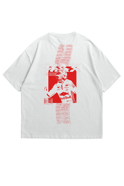 GlowUP Women's Men's White F1 Max Verstappen Printed Oversize Crew Neck T-Shirt