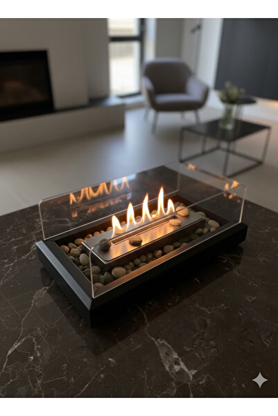VEO STORE Dekoratif Ahşap Masaüstü Bioethanol Şömine – İssiz, Dumansız Gerçek...