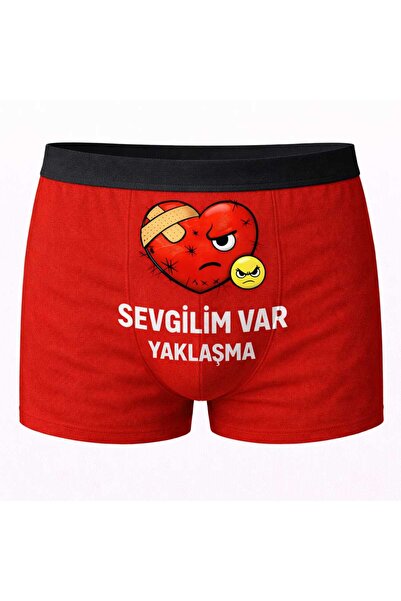 Onudabunuda Baskılı Erkek Boxer Sevgililer Günü Temalı Sevgilim Var Desenli K...