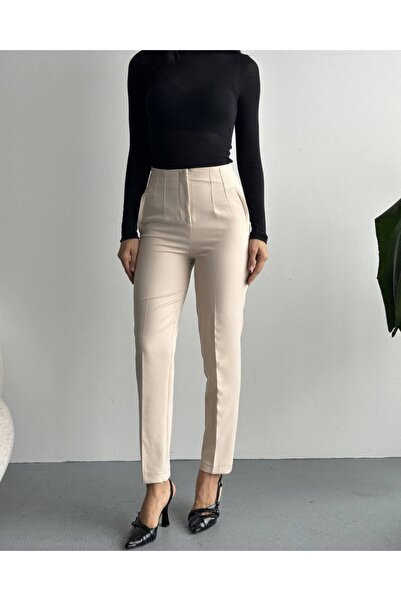 moda çağdaş Çimalı Pleated Detailed Casual Women's Trousers