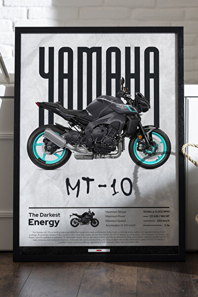 Duvarda Poster cu ramă din lemn negru Yamaha MT-10, pictură decorativă de per...