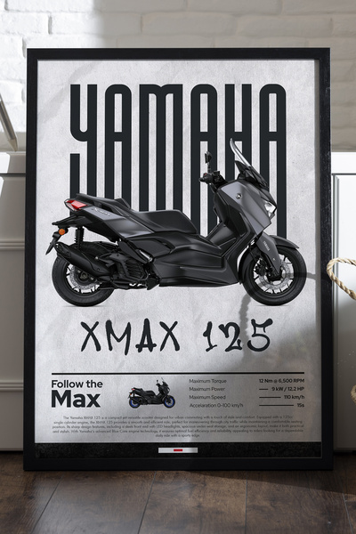 Duvarda Poster cu cadru din lemn negru Yamaha X-Max 125, pictură decorativă d...