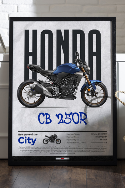 Duvarda Αφίσα Honda CB 250 R με μαύρο ξύλινο πλαίσιο, διακοσμητικός πίνακας τ...