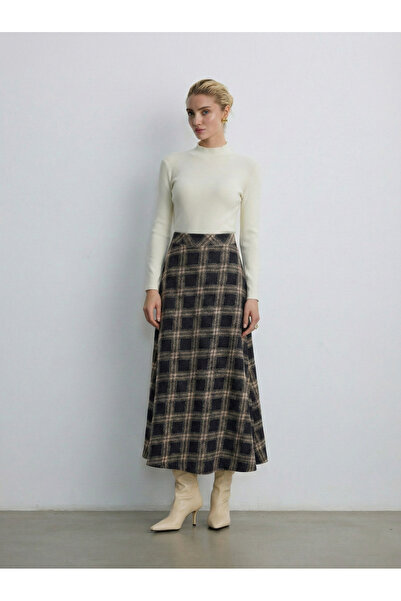 Moda Lippa Mink Plaid Winter Flared Hijab Skirt