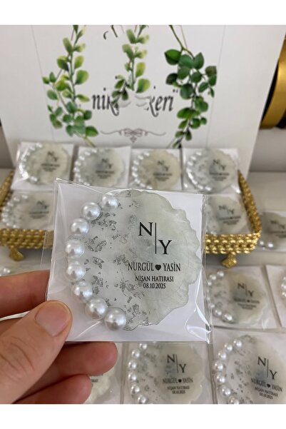 Siyah Lale Nikah Şekeri İncili Epoksi Magnet Paketli Nikah, Söz, Nişan Hediye...