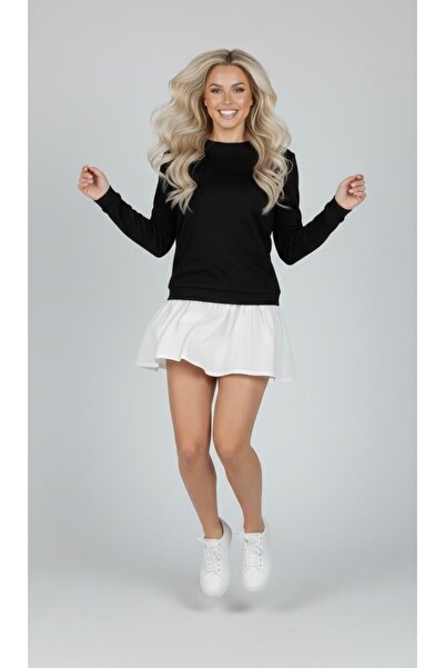 Linich&Co Long Sleeve Two-Piece Look Black Sweatshirt Dress with Skirt