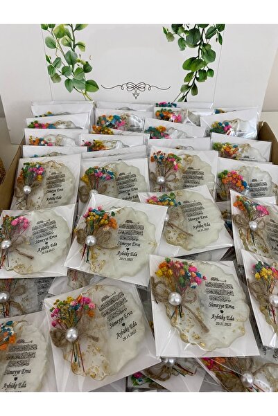 Siyah Lale Nikah Şekeri Çiçekli Epoksi Magnet Paketli Nikah, Söz, Nişan Hediy...