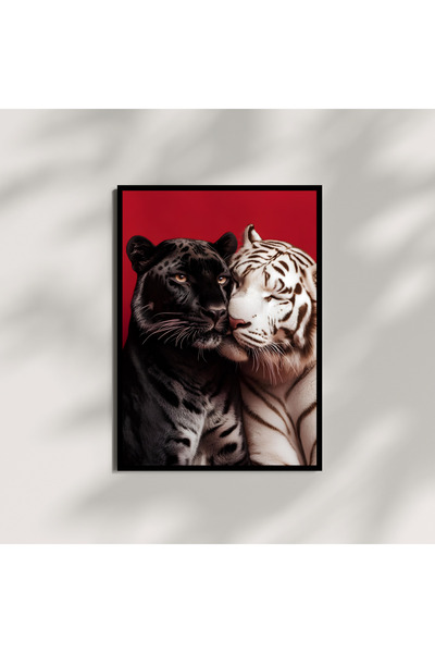 Kracket Beyaz Kaplan Ve Siyahın İhtişamı Çerçeveli Tablo Dekorasyon Poster He...