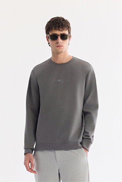 Avva Men's Anthracite Crew Neck Injection Printed Interlock Sweatshirt A61Y1205