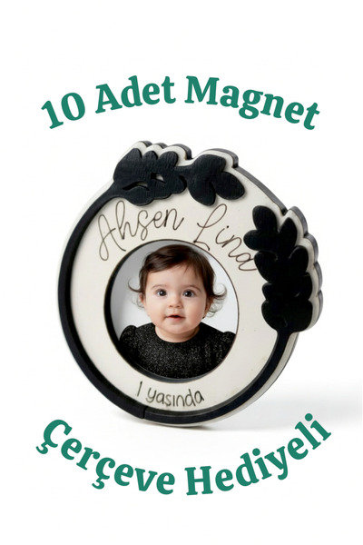 aze kids 10 Adet 1 Yaş Kişiye Özel Çiçek Temalı Magnet İsimli Bebek Doğum Gün...