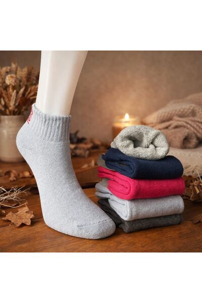 Valmira Women's Thermal Towel Winter Custom Made Bootie Socks - 3 Pairs - Mix...
