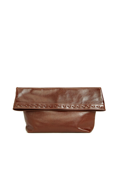 Network Kahverengi Saraç Detaylı Kadın Deri Clutch