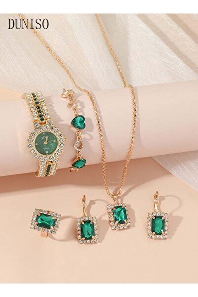 DOMEET 5 Pcs Shining Ladies Watches Gifts Set With Diamond Decorated Watch Br...