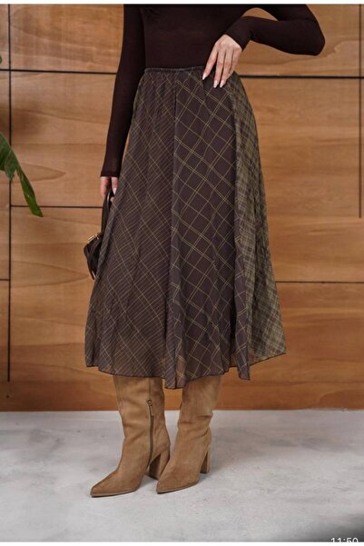 IŞILDA FASHION kare desen şifon etek