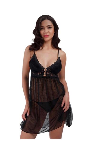 Black Rose Night Tül detaylı gecelik