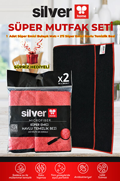 SİLVER HOME Mutfak Temizlik Seti | Bulaşık Altlığı 40x50 + 2’li Mikrofiber Be...