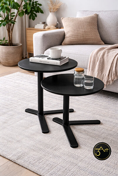 3art Metal 2’li Yuvarlak Yan Sehpa Seti – Modern Orta & Zigon Sehpa - Salon, ...