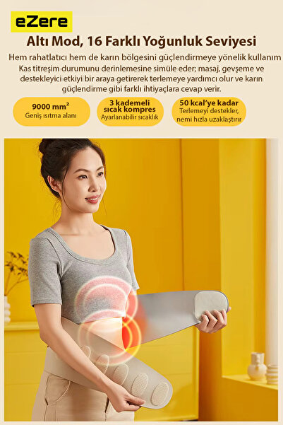 EZERE SlimBelt Pro EMS Isıtmalı Bel ve Karın Masaj + Egzersiz Kemeri – Dijital Ekranlı, Şarjlı, 3 Kademeli