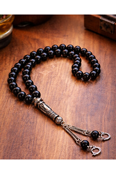 SUFİ TESBİH VE ESANS سبحة من حجر الأونيكس 8 مم - حجر طبيعي أسود لامع، سبحة بت...